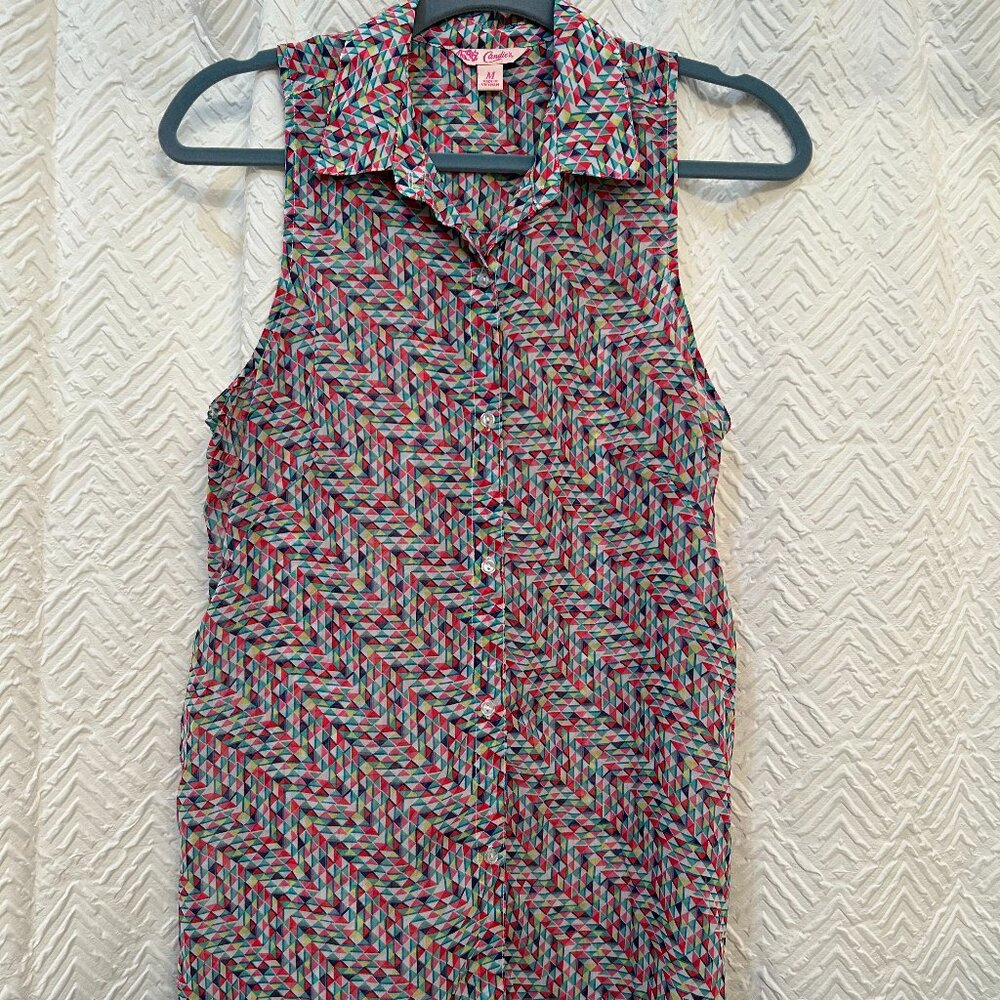 Candie's Pretty Print Button Front Shirt Polyester Size M